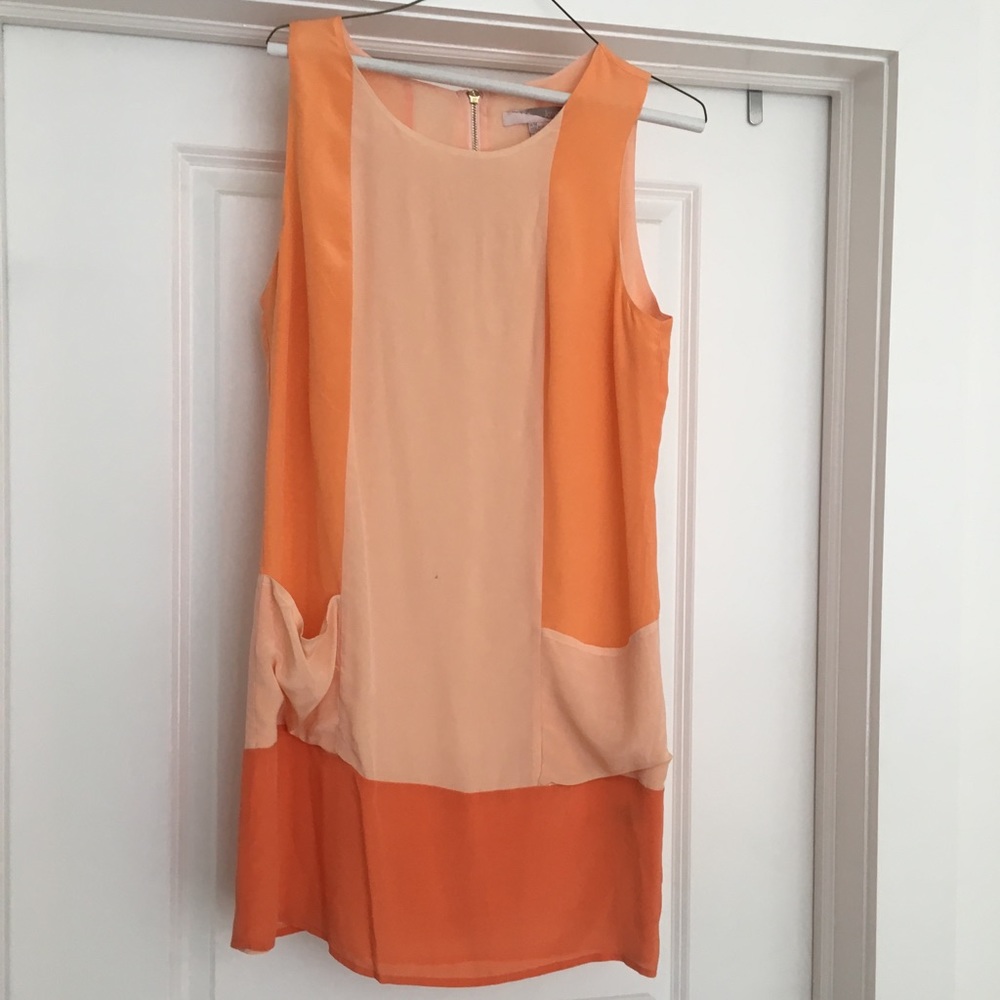 Lovely Silk Pastel Orange & Tan Dress with Pockets
